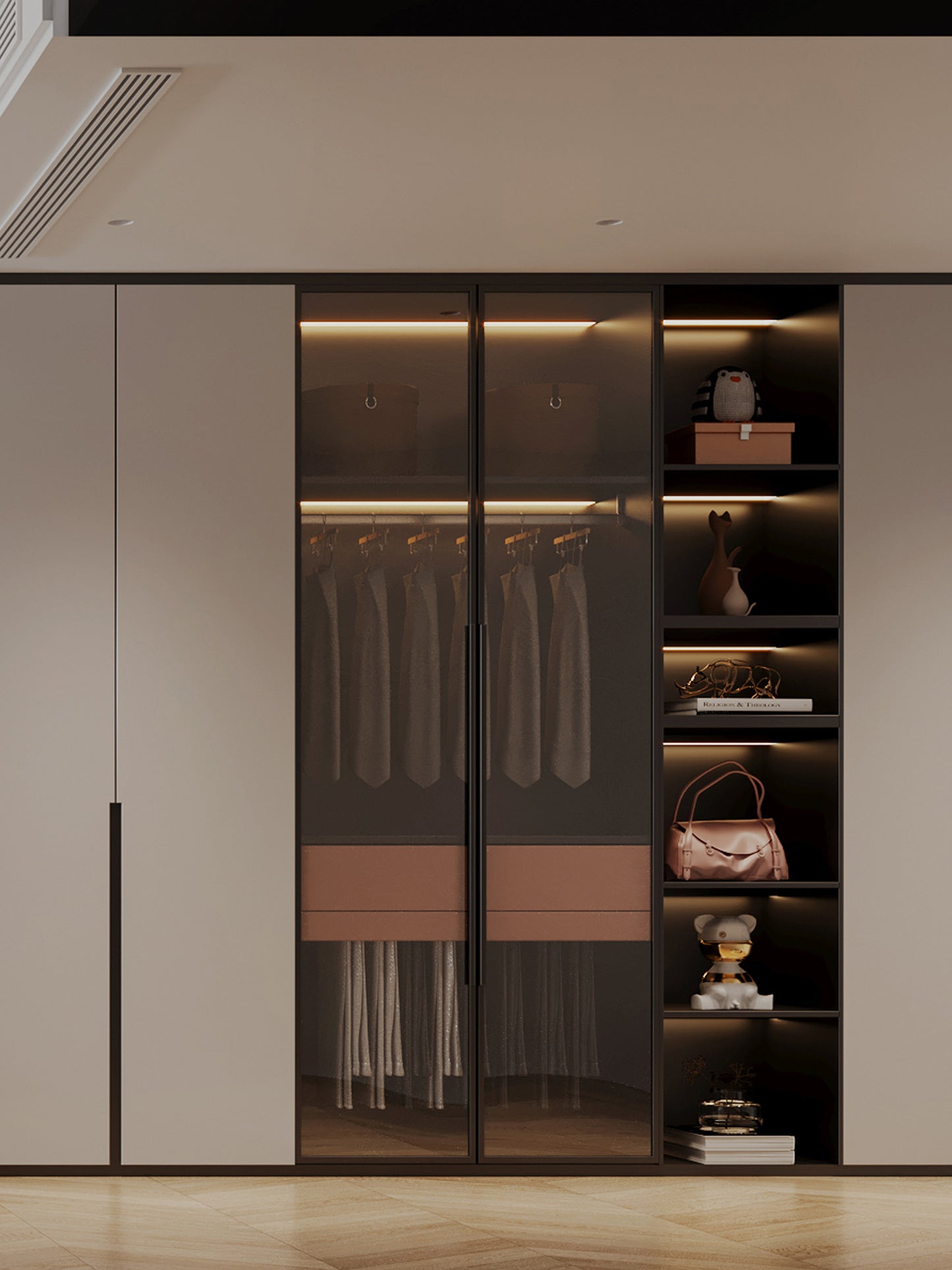 Vefon nordic aluminum frame metal glass door custom wardrobe closet systems